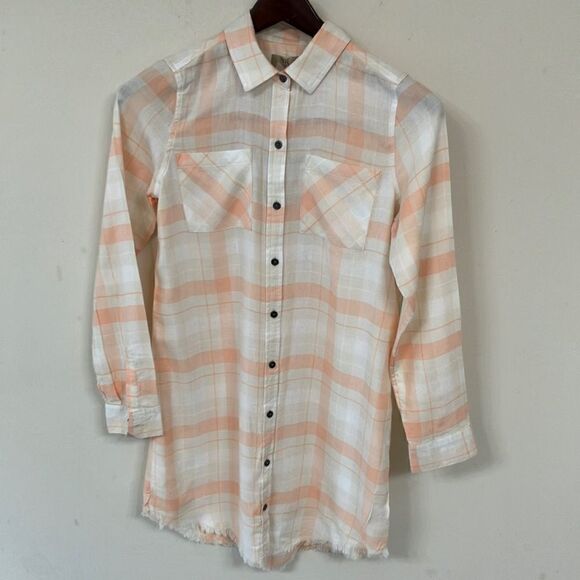 NWT True Craft S Western Unisex Tunic Plaid Button Down Raw Hem Shacket - Picture 1 of 9